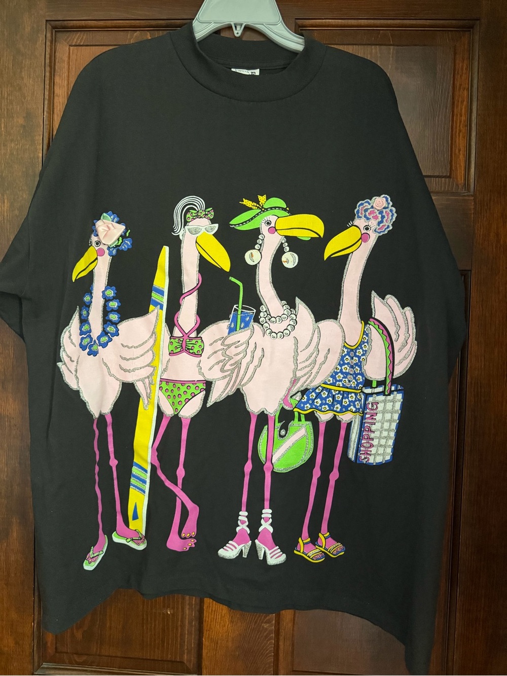 Marcy N Me 1992 Vintage Pink Flamingo Graphic T Shirt Single Stitch Size OSFA